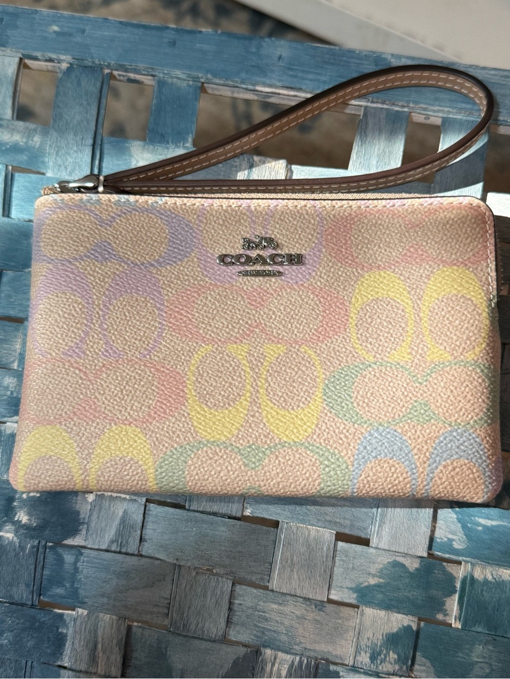 Coach Rainbow Signature Corner Zip Wristlet